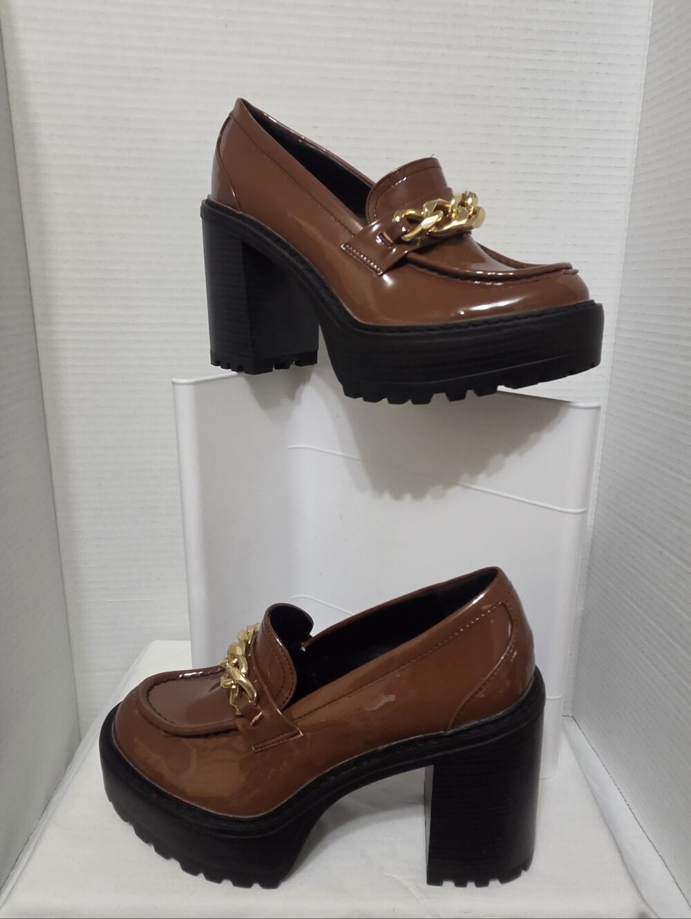 Madden Girl Kassidy Patent Leather Platform Chunky Loafer Chocolate Brown 8.5 - Picture 1 of 11